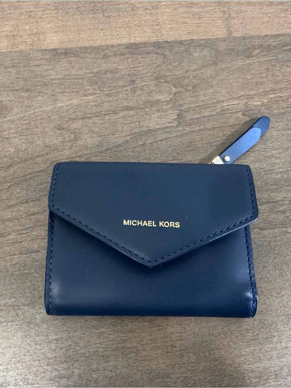 Michael Kors Navy Leather Small Wallet with Gold Logo